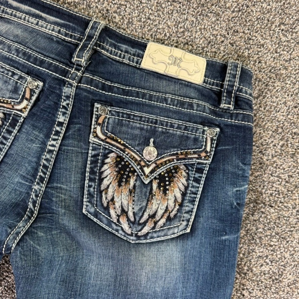 Miss Me Skinny Jeans Womens 31 Angel Wing Embroidered Back Pocket Dark Wash - Picture 5 of 15